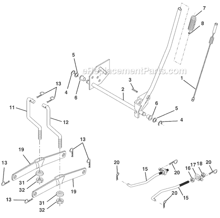 Tractor - Mower Left Diagram and Parts List for HD13538 96016000100 Weed Eater Lawn Tractor
